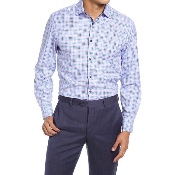 W.R.K Check Performance Dress Shirt Mens Size 15.5 Blue Purple at Nordstrom - Picture 1 of 5